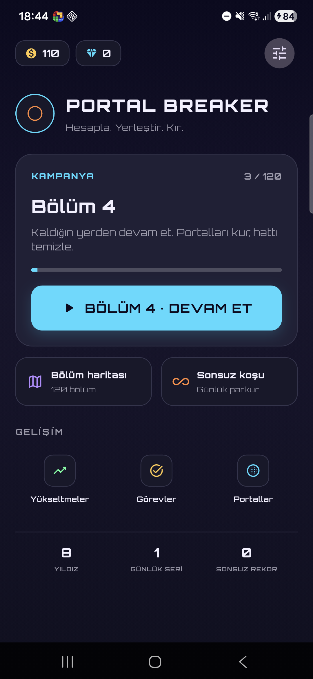 Portal Breaker Türkçe ana menü ekranı
