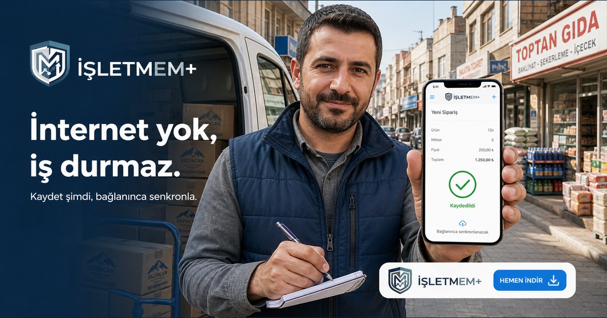 Esnaf elinde İşletmem Plus açık telefonla sipariş kaydediyor